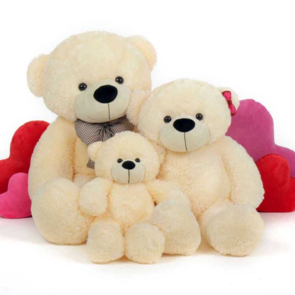 2 Feet, 3.5 Feet and 5 Feet Peach Bow Teddy Bear Family